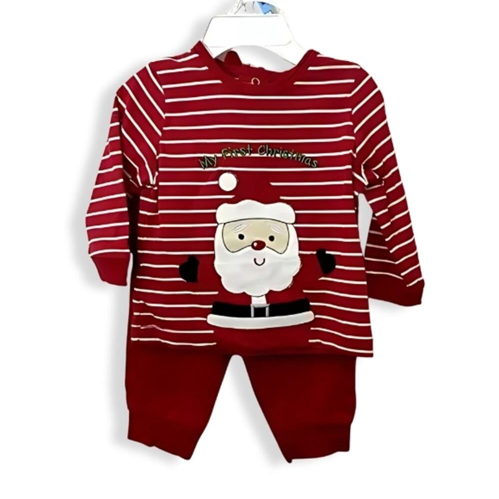 Little Me Top & Bottom Matching Set "My First Christmas Santa" Embroidery 6M NWT